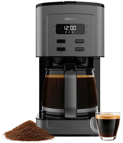 Cecotec Cafetera De Goteo Digital - 12 Tazas - Coffee 66 Time. 800W, Acabados Acero Inoxidable, Intensificador de Aroma, Jarra de Vidrio 1,3L, Programable, Conservación del Calor, Filtro y Cuchara