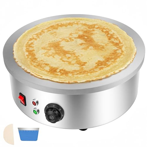Crepa eléctrica profesional 3000 W, placa para crepes de hierro fundido 45 cm, temperatura ajustable 50-300 ℃, aparato para panqueques con distribuidor y espátula, para tortillas