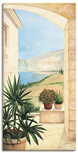 ARTLAND Wanddeko Leinwand Bilder Wandbild 30 x 60 cm Landschaften Fensterblick Italien Malerei Creme A5DK Blick auf Toskanalandschaft
