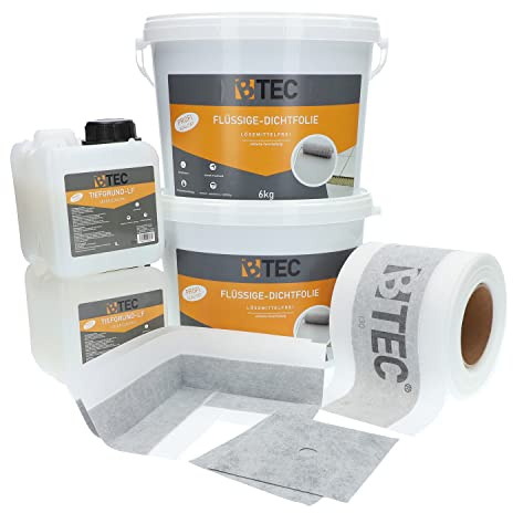 BTEC Dicht-Set 3A Dichtmaterialien Manschetten Innenecken Tiefgrund | 12kg Flüssigdichtfolie Dichtband große Duschnische Standard Komplettset Verbundabdichtung Innenbereich