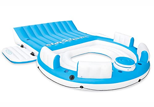 Intex 56299EP 145 x 125 x 20 Inch Splash N Chill Inflatable Lake and Pool Relaxation Island Lounger Seat for up to 7 Adults, Blue and White