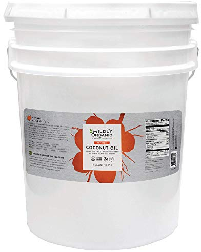 Wildly Organic Refined Coconut Oil 640 Fl Oz, 5 Gallon - Organic, Non-GMO, Vegan, RBD, MCT, No Coconut Flavor or Aroma (Neutral Flavor), Canola Oil Replacement - Perfect for Skin, Hair, Cooking, & Baking - BPA-Free Container