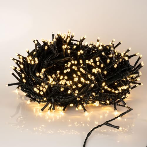 LED Lichterkette mit 600 LEDs - LED: warmweiß/Kabel: grün - für den Innen- und Außenbereich - Weihnachtsbaum Lichterkette (600 LED - 60m)