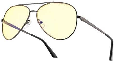 Gunnar Gaming- und Computerbrille - Maverick, Gunmetal Rahmen, Amber Linsen - Blaulichtfilter Brille, Premium Blaufilter, UV-Schutz,