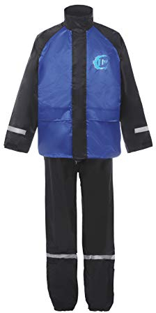 Flycam Sport Rain Suit Waterproof Motorbike Motorcycle Motocross Outdoor Sports Reflective Raincoat Over Suit Jacket and Pants Sets 2 Pieces (Black/Blue, L)