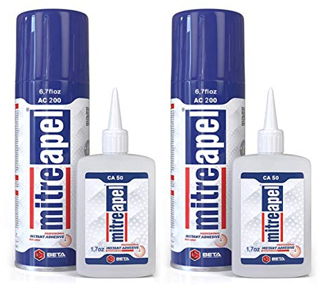 Mitreapel Colla Super Ca (1,75 Once) Con Attivatore Adesivo Spray (6,75 Once Fluide) - Colla Cianoacrilica Per La Creazione E La Costruzione|2 Pacchi