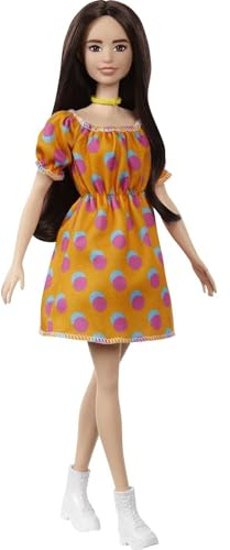 Barbie GRB52 - Fashionistas Puppe im Schulterfreien Polka-Dot Kleid, Spielzeug für Kinder von 3 bis 8 Jahren