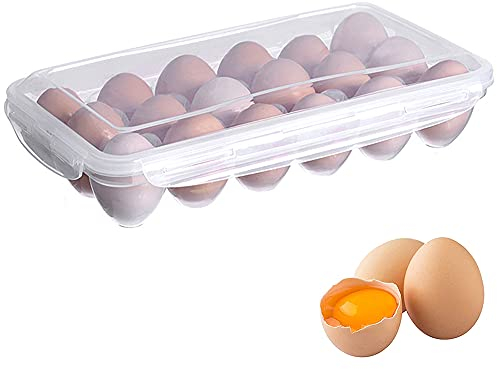 18 Griglia Porta Uova da Frigo, Contenitore per Uova, Porta Uova Plastica Trasparente, Contenitore per Uova in Plastica, Portauova Impilabile con Coperchio per Cucina di Casa, Frigorifero, Trasparente