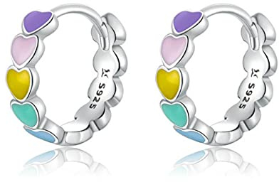 925 Sterling Silver Regnbågsfärg Emalj Hjärta Örhängen För Kvinnor Nya Örhängen Kvinnliga Smycken