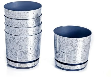 KORAD Conjunto de 5 macetas con Plato de 12 cm de diámetro, Modelo 017 - Plata Vieja; Moderno, Alto Brillo, Estilo clásico, rústico, Loft, para Plantas, Hierbas, Flores y composiciones Vegetales.