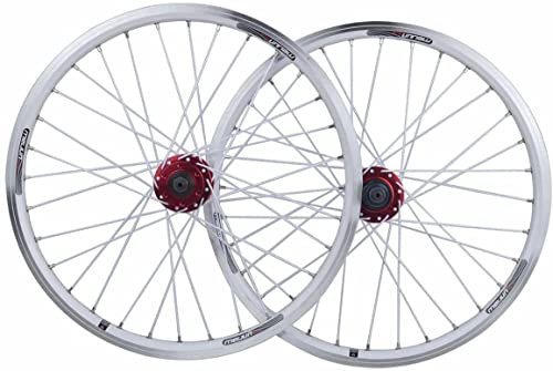 Wheelset MTB Wheelset 20 Zoll, Legierbike -Hub -Scheibe/V -Bremsrand Qr Kugellager for 7-10-Geschwindigkeits-Kassetten-Fahrradräder Road Wheel (Color : White, Size : 20inch)