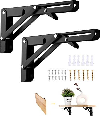 Viesap Escuadras Abatibles200mm, 2 PCS, Soporte Estantería Pared Plegable, bisagras abatibles de Acero con Tacos y Tornillos, Carga Máxima: 40kg