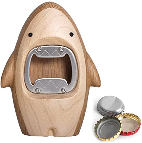 Yeeda Apribottiglie, carino creativo a forma di squalo, apribottiglie in legno resistente e metallo per lattine di birra, coca cola, barista, cucina, bar