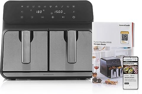 InnovaGoods® Freidora sin Aceite 8L, air fryer 3400W, 100 recetas en ES, freidora aire con 10 programas, pantalla táctil, temporizador y flujo de aire 360° airfryer 2 zonas de cocción independientes