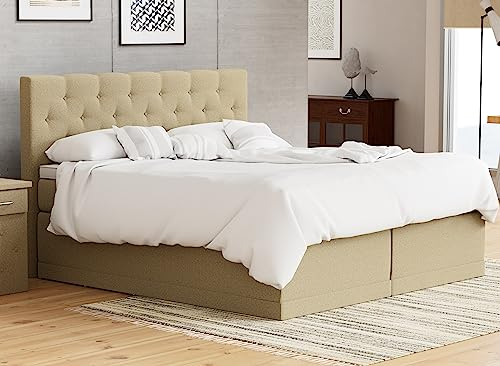 AUKONA Boxspringbett Helena 160x200, Beige H2, 7 Zonen Taschenfederkern-Matratze, H2 H3 H4, Komfortschaum-Topper, Lieferung und Aufbau kostenlos