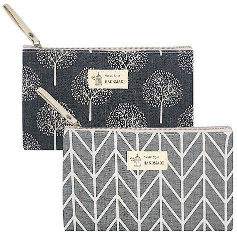 2 Pz Borsa Cosmetica in Tela, Borsa per Cosmetici da Viaggio Portatile, Pochette Donna Trucchi da Viaggio, Bustina Portatutto Donna con Cerniera, Borsa da Toilette per Cosmetici Portachiavi