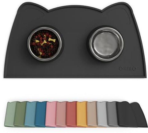 OHMO Napfunterlage Katzen Hund Futtermatte Katzen Zubehör 46x25cm Schwarz | Silikon Unterlage, Wasserdicht, Katzenzubehö, Hundenapf Unterlager, Rutschfest Futterunterlage, Leicht zu Reinigen