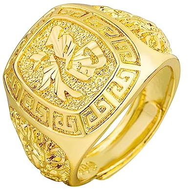 JewelryWe 3 st herrring förgylld rikedom/lycka/rikedom band sigillring band justerbar storlek fars dag gåva