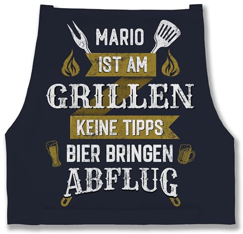 Schürze - Grillschürze Herren Männer - Name ist am grillen keine Tipps Bier bringen Abflug - Geschenkidee Papa Männergeschenke Vatertag - 85x69 - Navy Blau - grillzubehör personalisierte