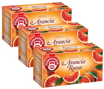 Pompadour, Infuso Arancia Rossa, 60 Filtri (3 Confezioni da 20 Filtri), da Gustare sia Caldo che Freddo, Senza Lattosio, Glutine e Allergeni
