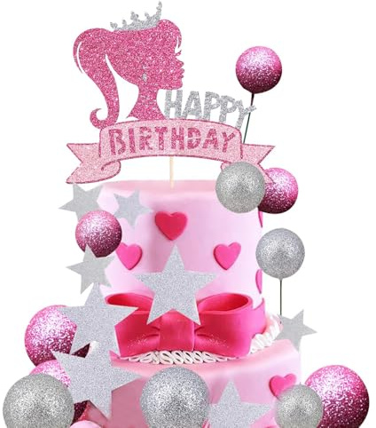 18 RosaTortendeko Mädchen, Happy Birthday Tortendeko, Cake Topper Geburtstag Küchendeko, Prinzessin Deko