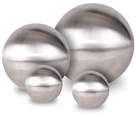 Spetebo Edelstahl Gartenkugel 4er Set matt gebürstet - 10/15 / 20 cm - Deko Metall Hohlkugel Silber - Dekokugel Metalldeko Gartendeko rund