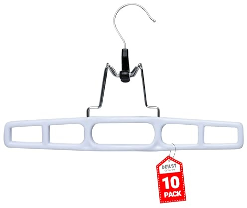 DEILSY™ Pants Hangers Skirt Hanger Pant with Locking Hook Versatile Skirt Hangers for Closet Organization White Jean for Men and Women Heavy Duty 10 Pack