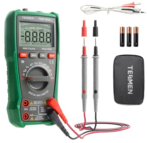 TESMEN TMM-569A Digital Multimeter TRMS 4000 Counts Ohmmeter Auto-Ranging Spannungsprüfer mit NCV DC/AC Spannung & Strom Widerstand Kontinuität Diode Kapazität Phase Temperatur Live Wire - Grün