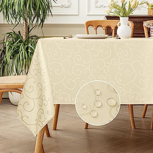 Romanstile Tischdecke abwaschbar 140x240 cm beige rechteckig Jacquard Damast Ranke Tischdecken Spring Tischtuch Tischwäsche für Wohzimmer für Esstisch,Outdoor,Geburtstag,Party,Hotel