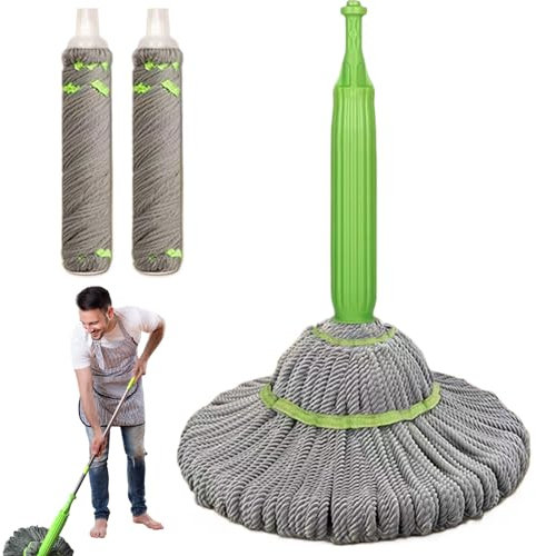 Trapeador deshidratador, Twismops de microfibra para limpieza de suelos, fregona autosuprendible, fregona redonda de 360 grados con 2 cabezales de repuesto, uso húmedo y seco, para dormitorio,