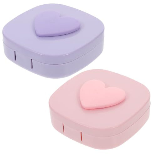 HAPINARY 2sets Contact Lens Case Portable Lens Storage Box Mirror Cute Lenses Holder for Travel Daily Use