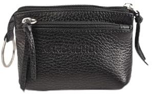 Marc Tchou, Premium Schlüsseletui aus echtem Leder für Damen und Herren in verschiedenen Farben mit 2 Fächern, Reißverschluss und Kartenfach (schwarz)