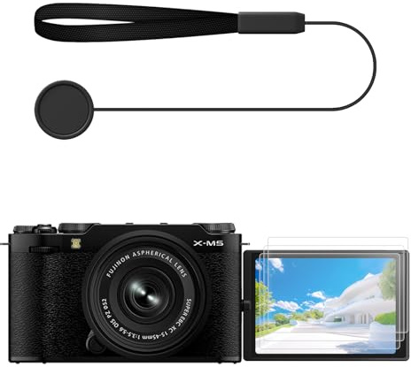 VOVMOEYA 3er-Pack Displayschutzfolie für Fujifilm X-M5/X-E5 mit 1 Objektivdeckel-Halteband und Installationswerkzeug, Fuji XM5 XE5 Hartglasfolie, 0,25 mm, 9H kratzfest, blasenfrei