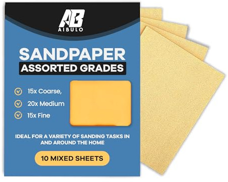 Aibulo Sandpaper A4 Size Sheets Assorted Grids 3 X COARSE 4 X Medium 3 X FINE – 10 Pack Sanding Sheets for Wood, Walls, Metal, Paint Finishing, and DIY Projects