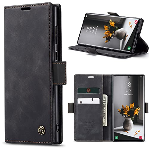 Azororo Handyhülle für Samsung Galaxy S23 Ultra 5G Hülle Premium Lederhülle Flip Case Magnet Tascher Kartenfach Standfunktion Klapphülle Schutzhülle für Samsung Galaxy S23 Ultra, Schwarz