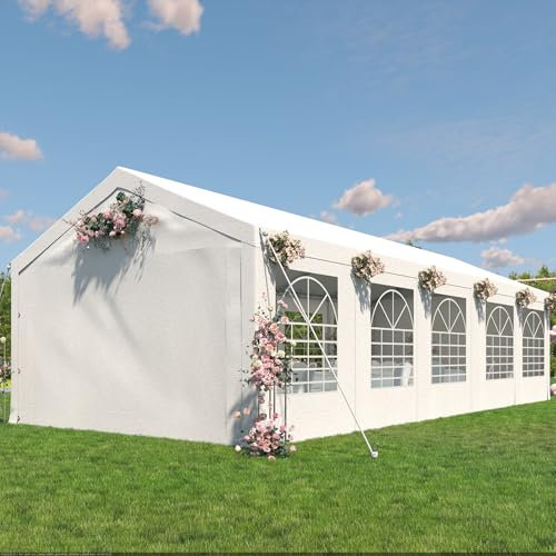 TRIUMPHKEY Partyzelt 5x10 Wasserdicht Stabil, Festzelt mit Verzinkte Stahlrohrrahmen bieten erhöhte Stabilität und Höhere Tragfähigkeit, Pavillon mit 170g/m² PE-Plane mit 99% UV-Schutz, Weiß
