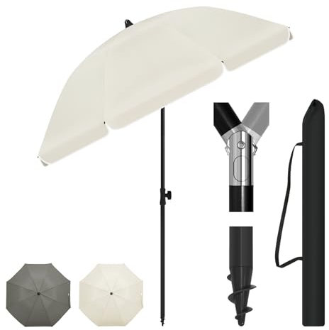 Laneetal Sombrilla para Playa φ135 cm, Parasol Inclinable Jardin UPF 50+, Parasol Ajustable en Altura y Portátil con Bolsa Transporte, para Playa Jardin Piscina Balcon, Beige
