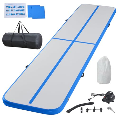 Inflatable Gymnastics Mat Tumble Track Gym Floor Mat 2M-6M Air Tumbling Training Track Thick 10cm with Electric Pump for Gymnastics Home Kids Tumble Training Yoga Water Pilates