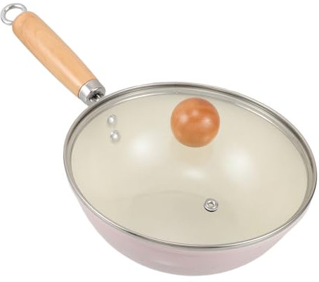 Luxshiny Poêle Wok Antiadhésive Avec Poignée Et Couvercle Ustensile De Cuisine Induction Pour Friture Et Sautée Petit Modèle Pratique Pour Repas