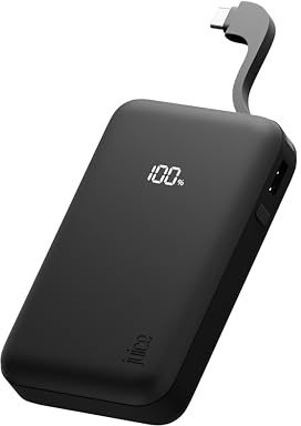 Juice Eco Integrated Power Bank, Portable Charger 10,000 mAh with Built-in Cable & Digital Display, USB-C Output, Power Bank for iPhone 15 16 17 Pro Max, Samsung, Xiaomi, Android, iPad, DJI - Black