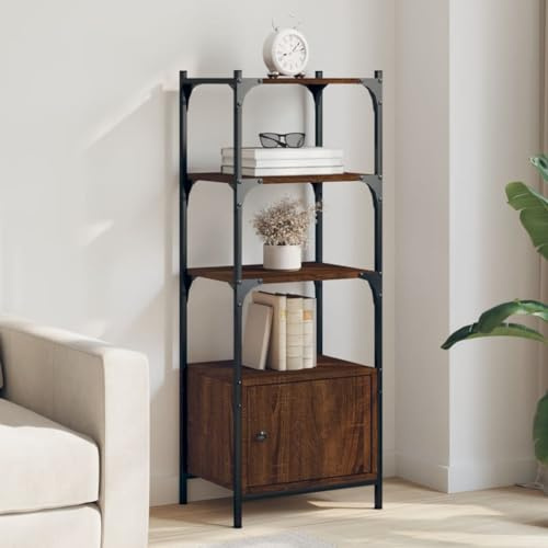 WKIEQACO Bookcase 3-Tier Brown Oak 41x30x109.5 cm Engineered WoodShelving Bookcases & Standing Shelves