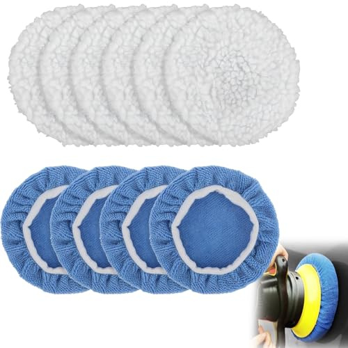 Kit de Pulido de Coche 10 Piezas Almohadillas Pulidoras de Microfibra y Lana 5-6 Pulgadas Azul y Blanco para Encerar Limpiar Abrillantar Automóviles y Superficies