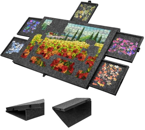 Tilting Jigsaw Puzzle Board,2 in 1 Puzzle Boards and Storage with Stand & Cover,Jigsaw Board for 1000 pieces with 6 Drawers,Puzzle Table with Lightweight Design for Adults & Kids