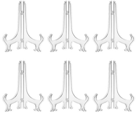 6 cavalletti in plastica, pieghevoli, in plastica trasparente, supporto decorativo per piatti decorativi, larghezza regolabile, per decorazioni domestiche (10,2 cm)
