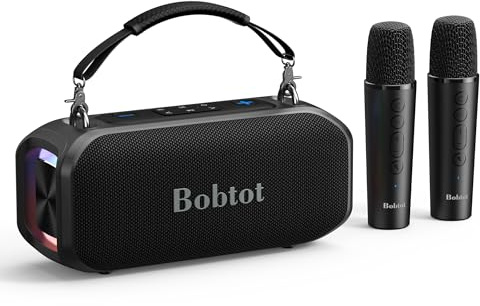 Bobtot Tragbarer Lautsprecher mit 2 kabellosen Mikrofonen | Outdoor-Lautsprecher IPX5 wasserdichter Lautsprecher mit Griff Stereo-Lautstärke, Heim- & Outdoor-Party