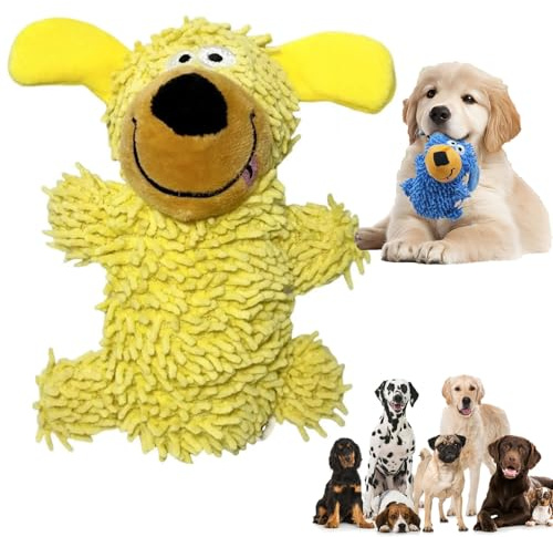 Kicherndes Zahnreinigungsspielzeug, Kauspielzeug Hund Hundezahnbürste, Interaktives Spielzeug selbstquietschendes Plüsch-Hundespielzeug (Gelb)