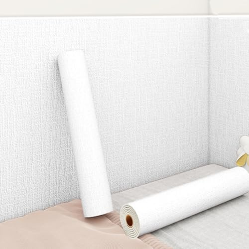 Aeovot Rouleau Isolant Thermique Autocollant - 5mm Papier Peint Adhesif Mural Anti-Humidité/Imperméable/Masquer les Imperfections, Coussin Revetement Mural Adhesif pour Salon Chambre(Blanc,50cmx15m)