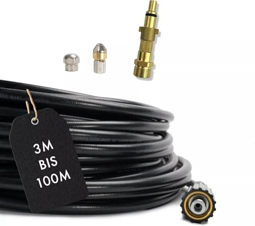 M&M Smartek Rohrreinigungsschlauch 40m für Nilfisk/KEW, 2 Düsen | Starre und rotierende Edelstahldüse, M22x1,5 Adapter und robuster Knickschutz; für Nilfisk/KEW bis 160 bar und 40 °C.