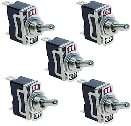 5x Interruttore a Levetta ON-OFF 15A 250V, da Pannello Professionale con Terminali Faston 6,3mm e Placchetta ON/OFF, Per Elettronica, Auto, Nautica e Fai-da-Te, Leva in Metallo (Kit 5 Pezzi)