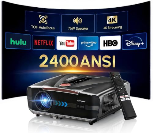 Daylight Projector 2400 ANSI Ultra HD 4K HDR10 Daytime Smart Projector with Wi-Fi 6 Bluetooth 5.4,TOF Autofocus,HDMI eARC/CEC,2*38W DB Audio,2026 Upgraded Auto Lens Cap for Home Cinema Gaming Ceiling